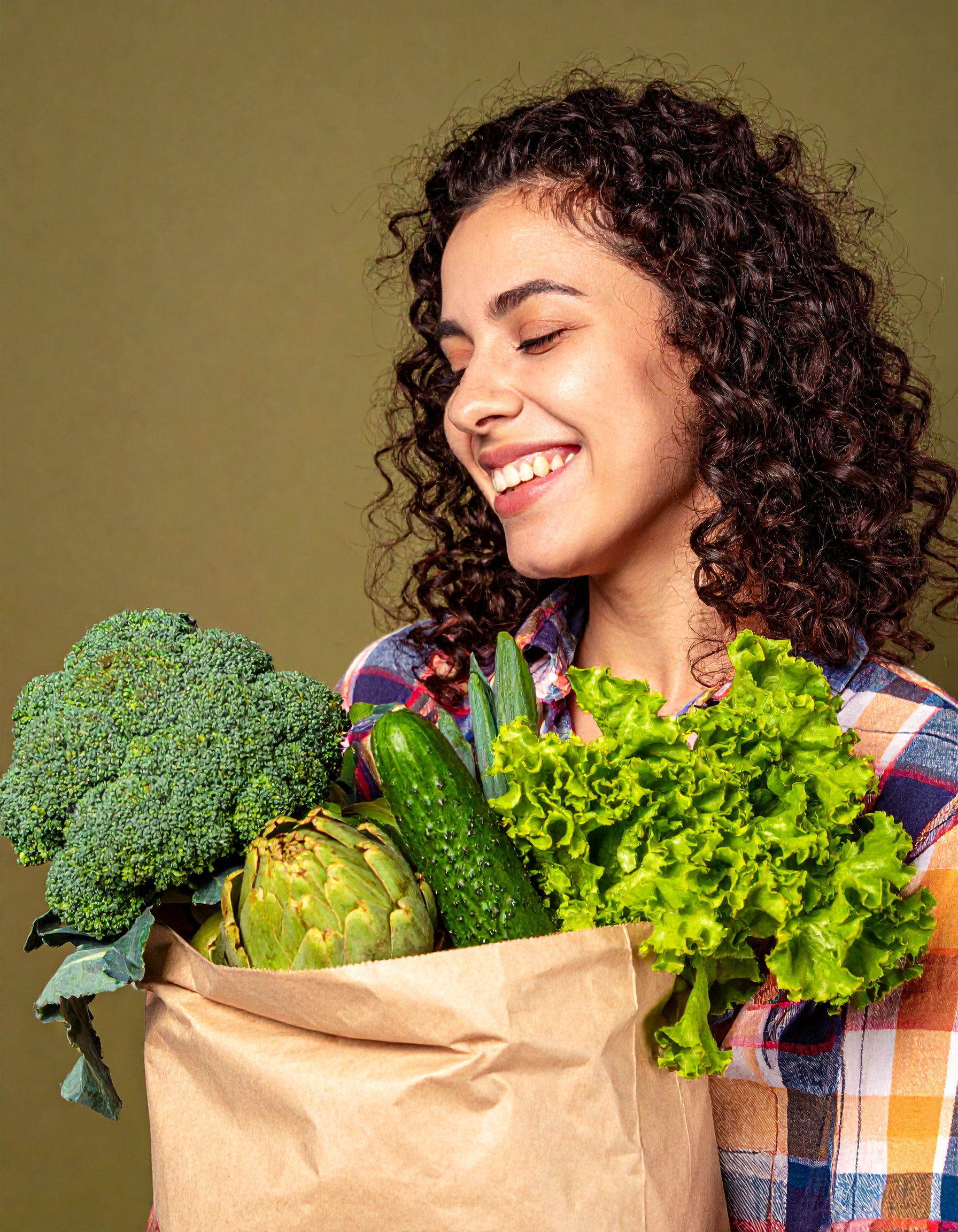 Happy customer with groceries
